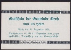 AVUSTURYA 20 HELLER NOTGELD 1920 ÇİL