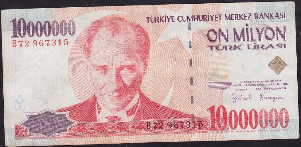 7.Emisyon 10 000 000 Lira B72 967315 Çok Temiz