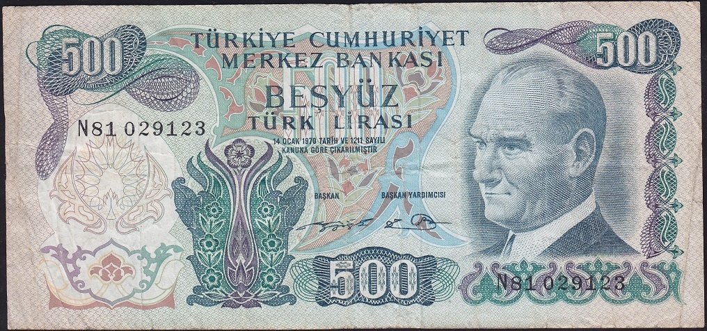 6.Emisyon 2.Tertip 500 Lira N81 029123 Çok Temiz
