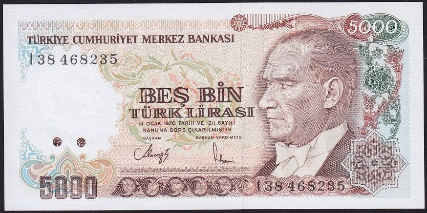 7.Emisyon 4.Tertip 5000 Lira I38 468235 Ççt Çilaltı