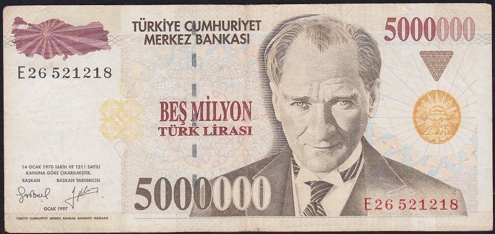7.Emisyon 5 000 000 Lira E26 521218 Çok Temiz