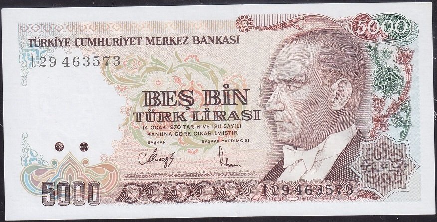 7.Emisyon 4.Tertip 5000 Lira I29 463573 Çil
