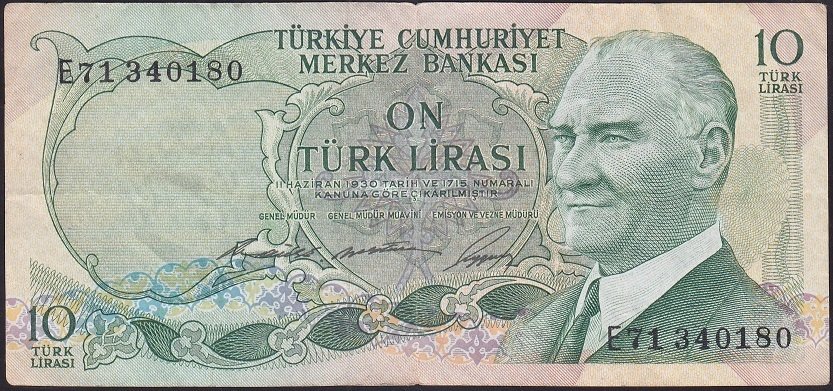 6.EMİSYON 1.TERTİP 10 LİRA E71 340180 ÇOK TEMİZ