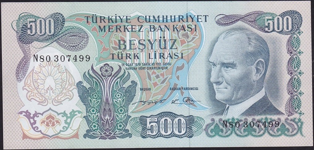6.Emisyon 2.Tertip 500 Lira N80 307499 Çil