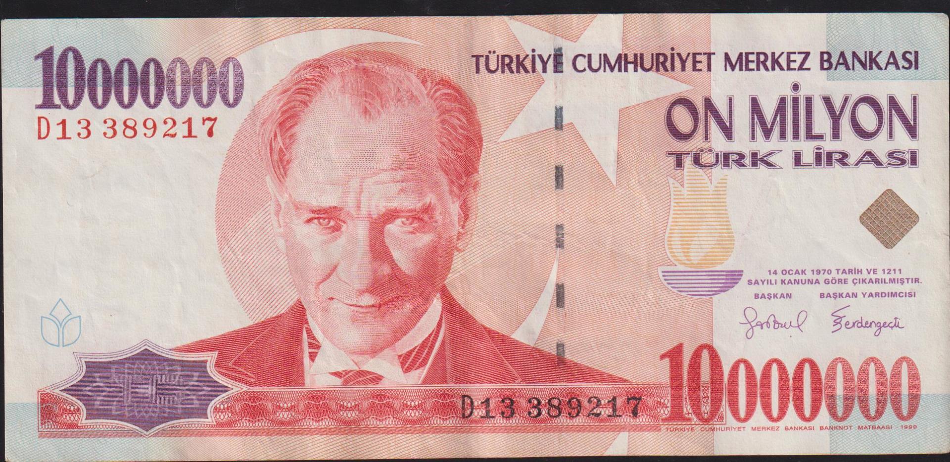 7.Emisyon 10 000 000 Lira D13 389217 Çok Temiz+