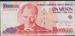 7.Emisyon 10 000 000 Lira D13 389217 Çok Temiz+