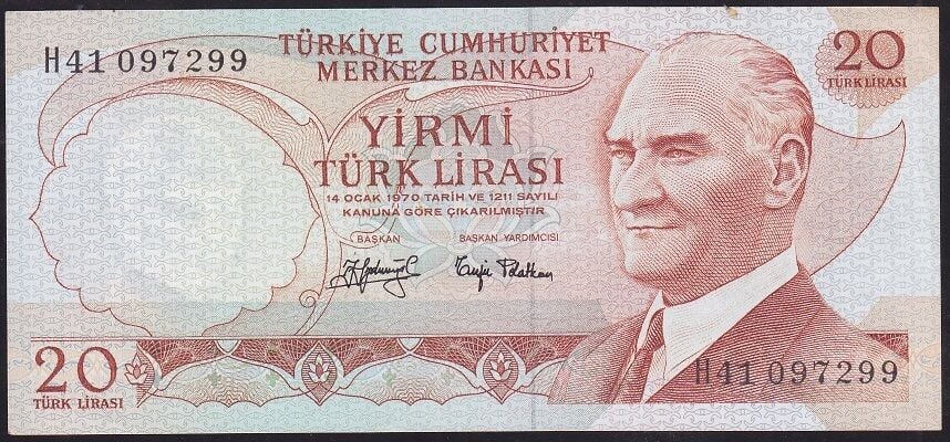 6.Emisyon 3.Tertip 20 Lira H41 097299 Çilaltı