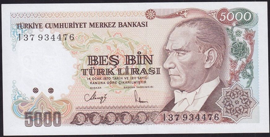7.Emisyon 4.Tertip 5000 Lira I37 934476 Çil