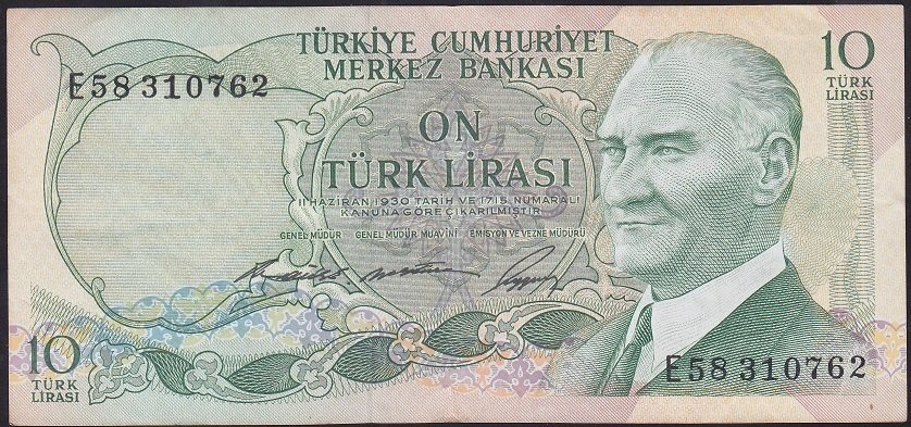 6.EMİSYON 1.TERTİP 10 LİRA E58 310762 ÇOK TEMİZ +