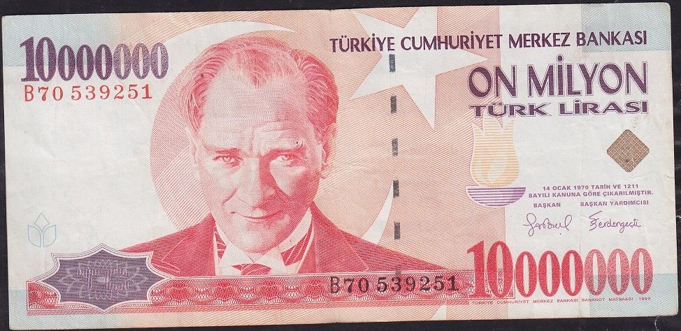 7.Emisyon 10 000 000 Lira B70 539251 Çok Temiz