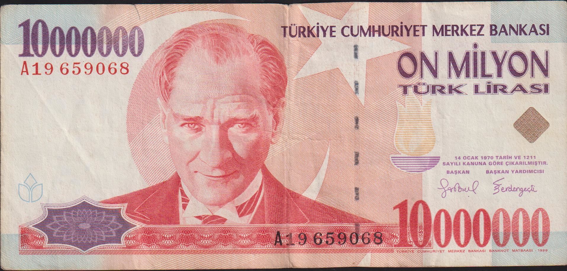 7.Emisyon 10 000 000 Lira A19 659068 Temiz+