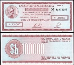 Bolivya 100000 Bolivianos 1984 Çil Pick 188