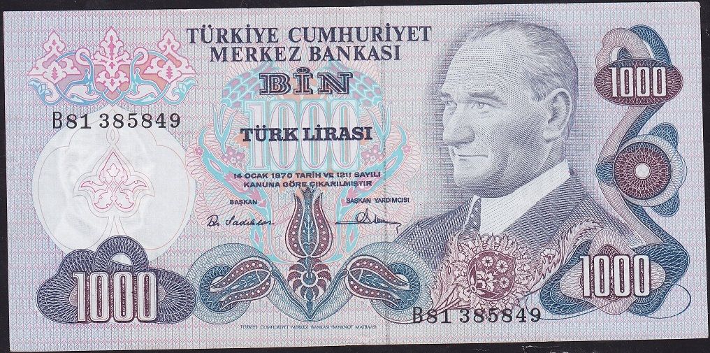 6.Emisyon 1.Tertip 1000 Lira B81 385849 Ççt Çilaltı