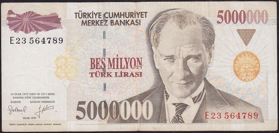 7.Emisyon 5 000 000 Lira E23 564789 Çok Temiz