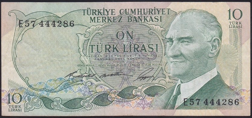 6.EMİSYON 1.TERTİP 10 LİRA E57 444286 ÇOK TEMİZ +