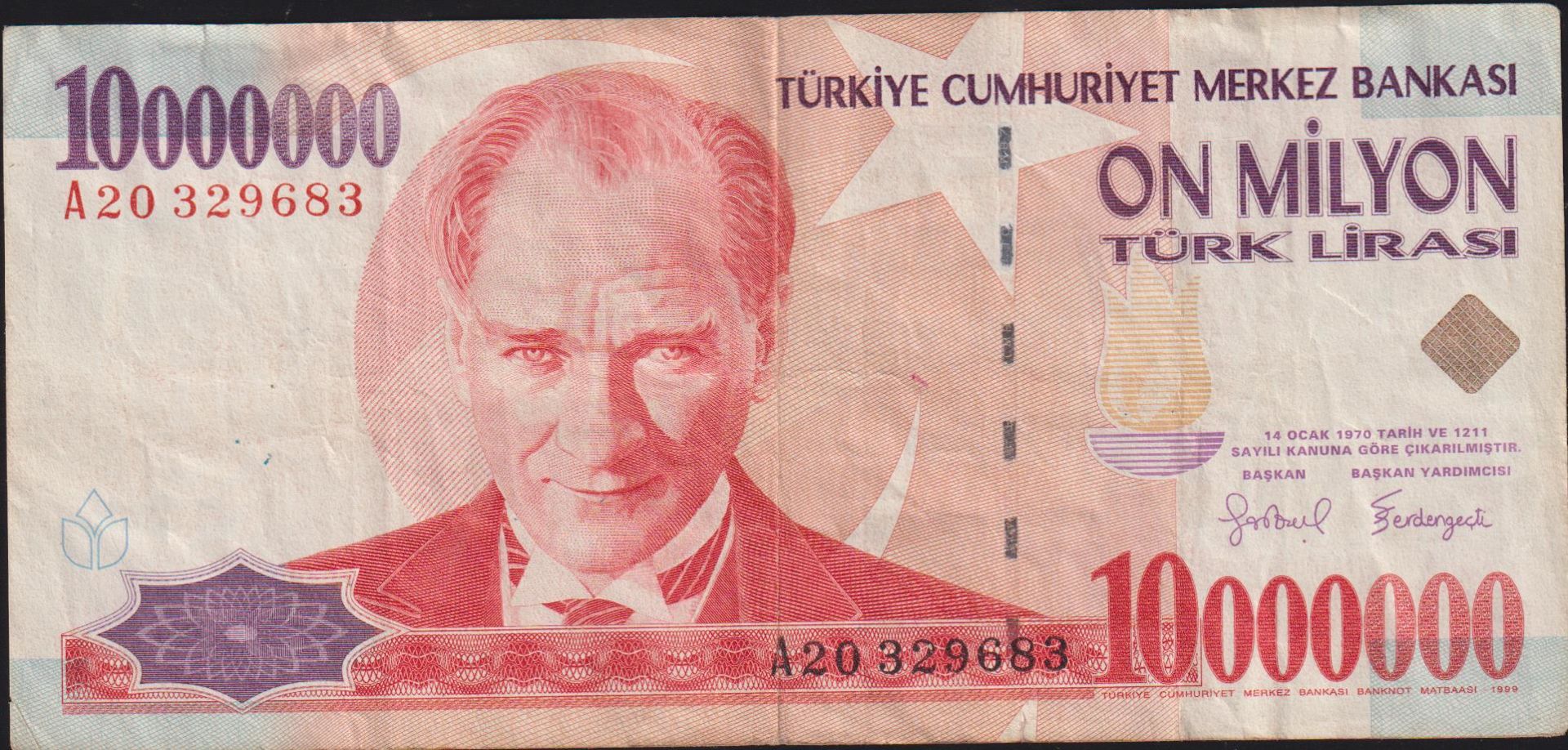7.Emisyon 10 000 000 Lira A20 329683 Çok Temiz