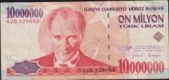 7.Emisyon 10 000 000 Lira A20 329683 Çok Temiz
