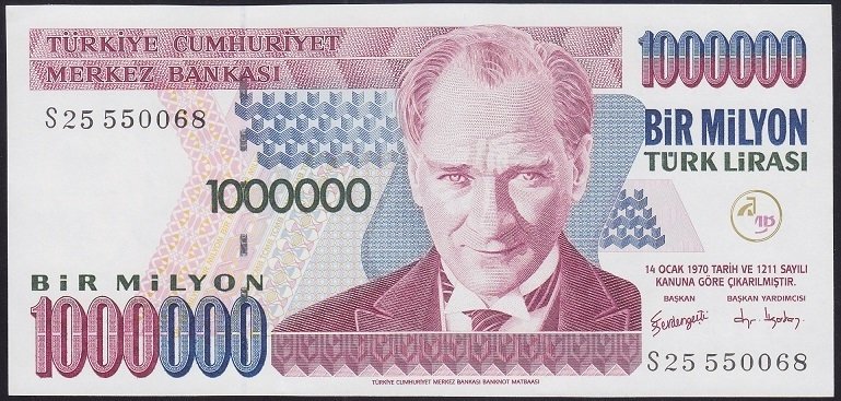 7.EMİSYON 3.TERTİP 1 000 000 LİRA S25 550068 ÇİL