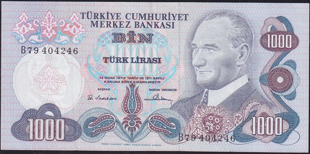 6.Emisyon 1.Tertip 1000 Lira B79 404246 Çok Çok Temiz+