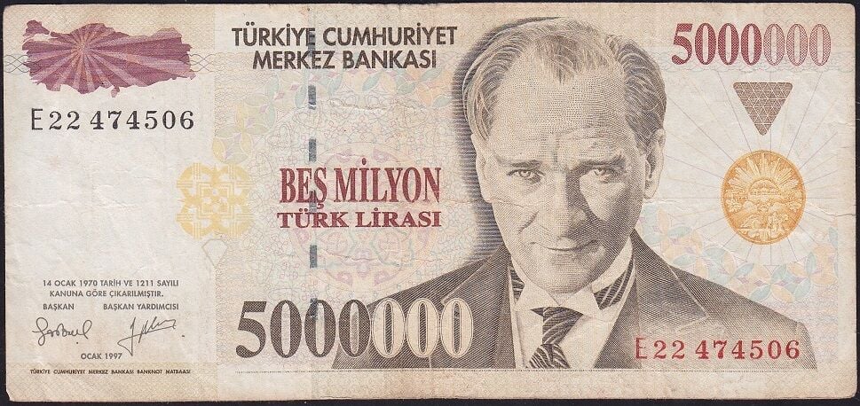 7.Emisyon 5 000 000 Lira E22 474506 Çok Temiz