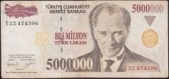 7.Emisyon 5 000 000 Lira E22 474506 Çok Temiz