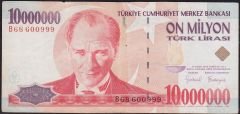 7.Emisyon 10 000 000 Lira B68 600999 Çok Temiz