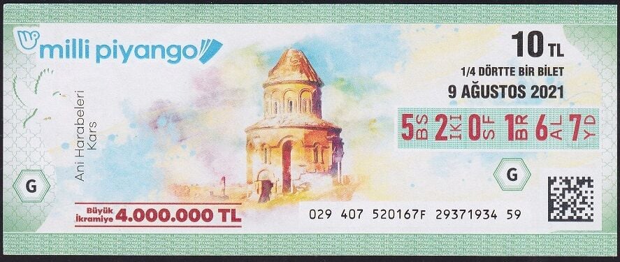 2021 9 Ağustos Çeyrek Bilet - G Serisi
