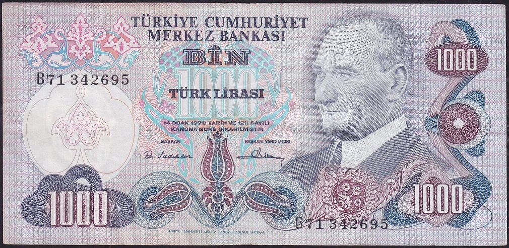 6.Emisyon 1.Tertip 1000 Lira B71 342695 Çok Temiz
