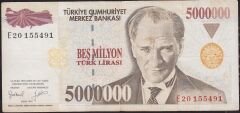 7.Emisyon 5 000 000 Lira E20 155491 Çok Temiz