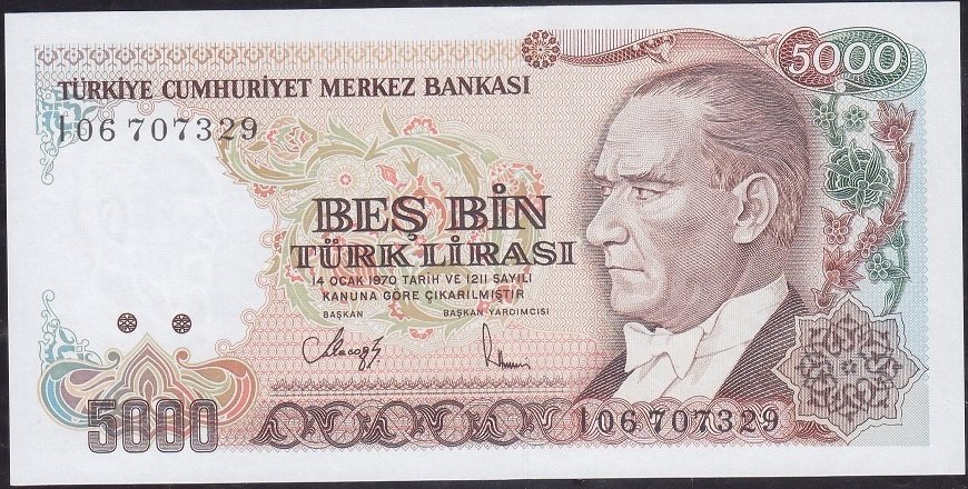 7.Emisyon 4.Tertip 5000 Lira I06 707329 Çil