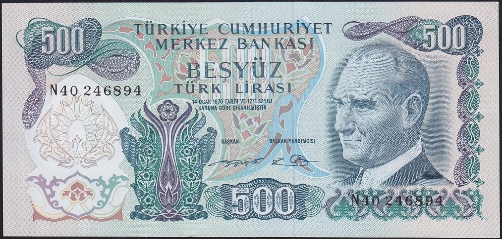 6.Emisyon 2.Tertip 500 Lira N40 246894 Çilaltı