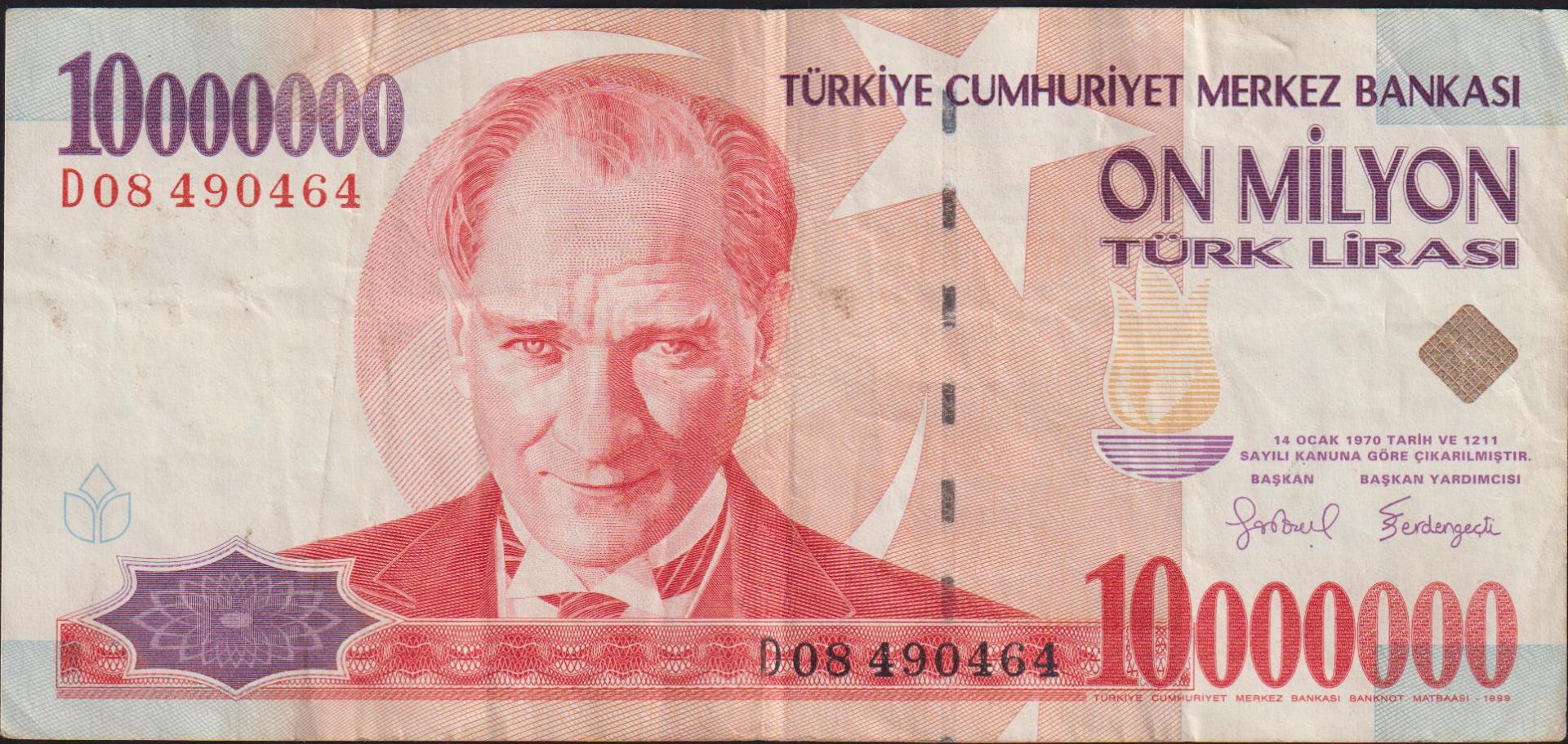 7.Emisyon 10 000 000 Lira D08 490464 Çok Temiz