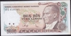 7.Emisyon 4.Tertip 5000 Lira I01 929083 Çilaltı Çil