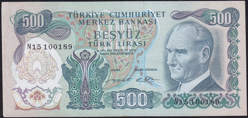 6.Emisyon 2.Tertip 500 Lira N15 100189 Ççt+