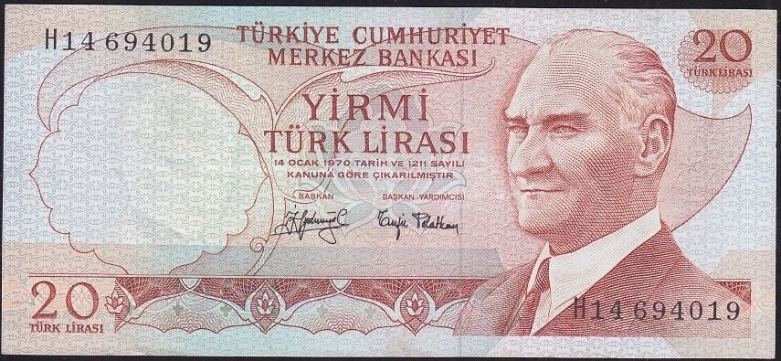 6.Emisyon 3.Tertip 20 Lira H14 694019 Ççt Çilaltı