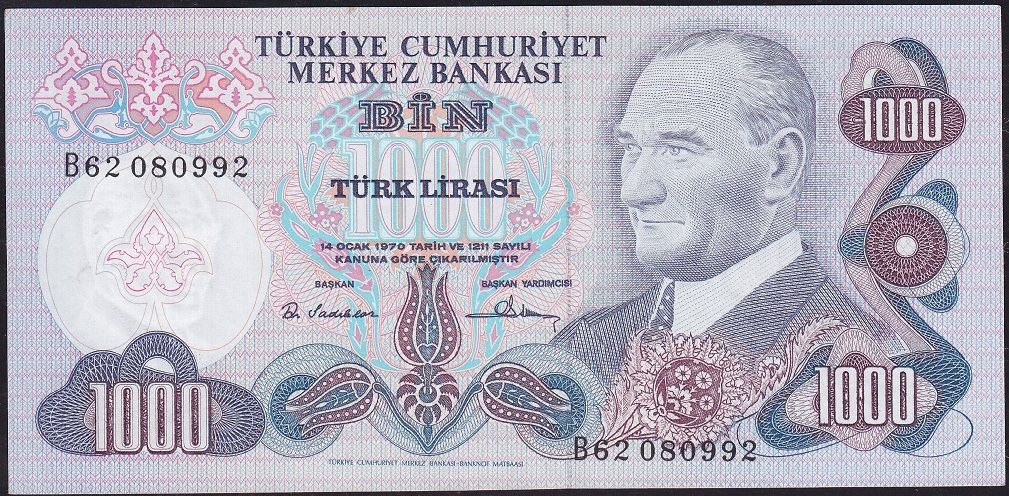 6.Emisyon 1.Tertip 1000 Lira B62 080992 Çilaltı Çil