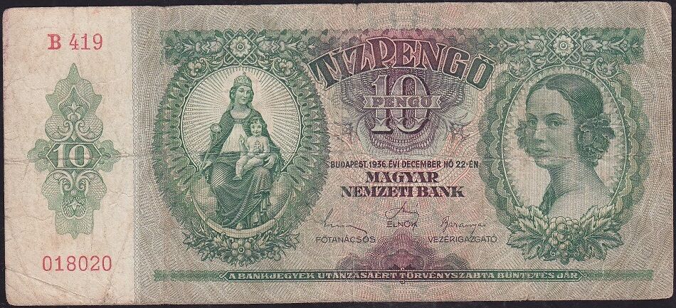 Macaristan 10 Pengo 1936 Çok Temiz