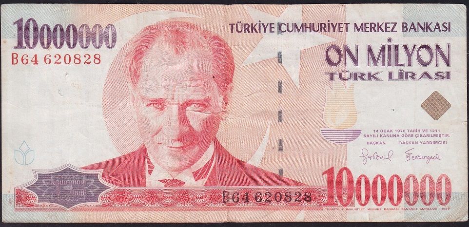 7.Emisyon 10 000 000 Lira B64 620828 Çok Temiz