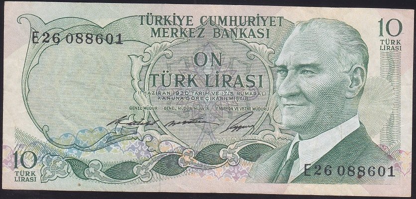6.EMİSYON 1.TERTİP 10 LİRA E26 088601 ÇOK TEMİZ +