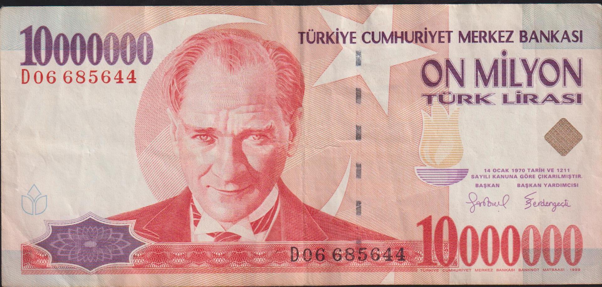 7.Emisyon 10 000 000 Lira D06 685644 Çok Temiz
