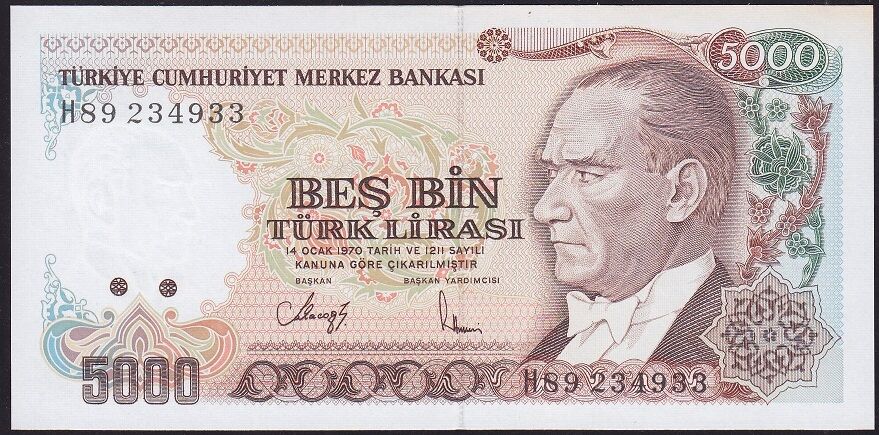 7.Emisyon 4.Tertip 5000 Lira H89 234933 Çil