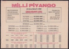 1985 29 HAZİRAN PİYANGO LİSTESİ