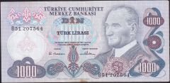 6.Emisyon 1.Tertip 1000 Lira B51 207564 Çok Temiz