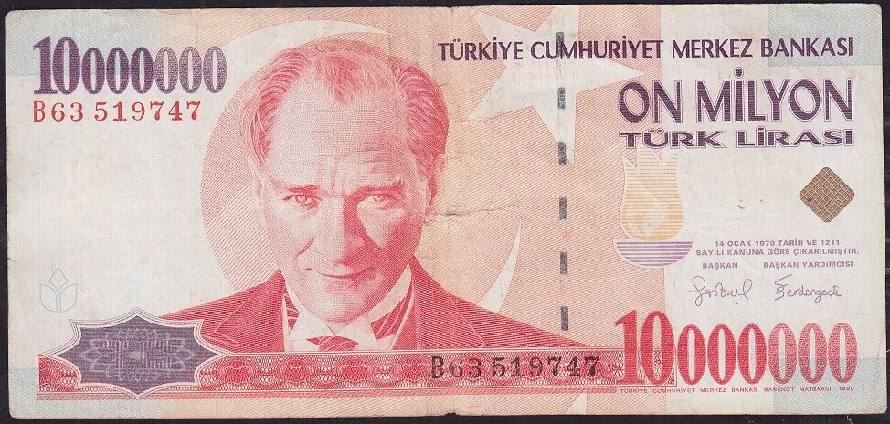 7.Emisyon 10 000 000 Lira B63 519747 Çok Temiz