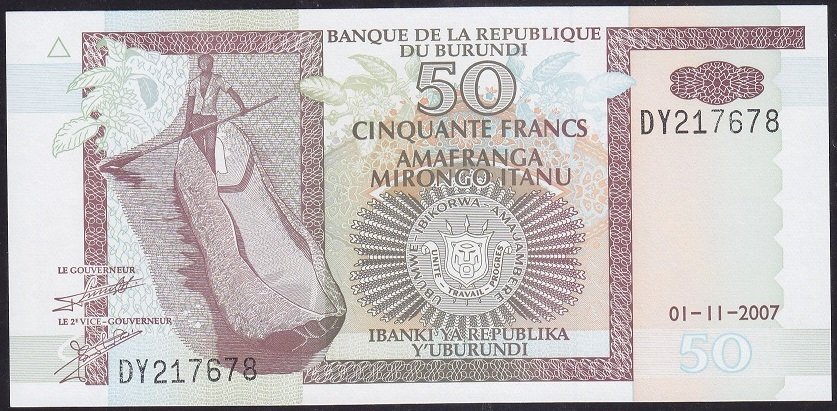 Burundi 50 Frank 2007 Çil Pick36g