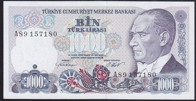 7.EMİSYON 1.TERTİP 1000 LİRA A89 157180 ÇİLALTI ÇİL
