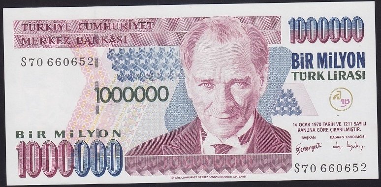 7.EMİSYON 3.TERTİP 1 000 000 LİRA S70 660652 ÇİL