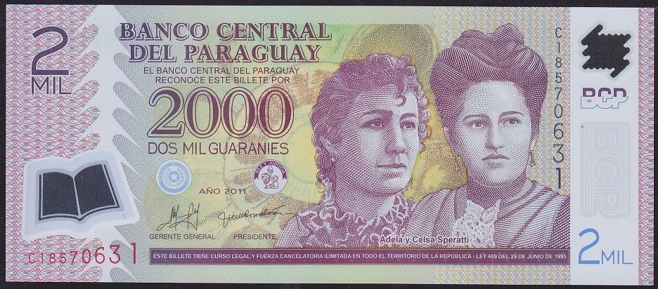 Paraguay 2000 Guaranies 2011 Çil Pick 228c Polimer