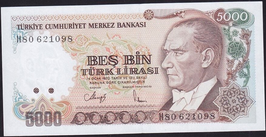 7.Emisyon 4.Tertip 5000 Lira H80 621098 Çilaltı Çil