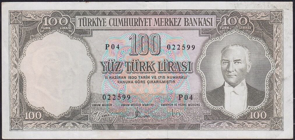 5.Emisyon 3.Tertip 100 Lira P04 022599 Çok Temiz+